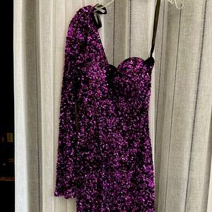 Long sleeve purple & black Short Formal Dress by Primavera Size 0 stretchy